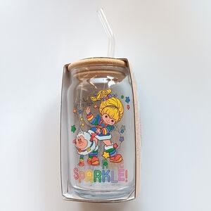 New Rainbow Brite Sparkle Glass Beverage Tumbler With Lid & Straw 16oz